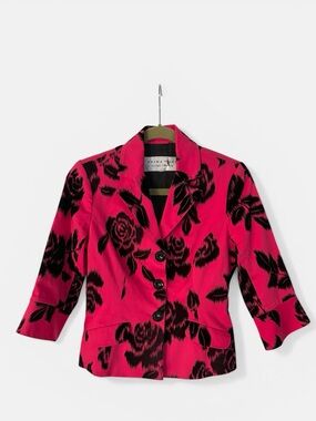 Trina Turk Hot Pink Blazer with Black Floral Flock